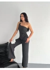 Asimetrik Crop Pantalon Ikili Takım - Füme