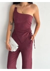 Asimetrik Crop Pantalon Ikili Takım - Gül Kurusu