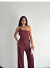 Asimetrik Crop Pantalon Ikili Takım - Gül Kurusu