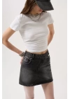 Asimetrik Kemer Denim Mini Etek