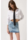 Asimetrik Kemer Denim Mini Etek