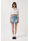 Asimetrik Kemer Denim Mini Etek