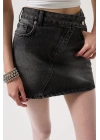 Asimetrik Kemer Denim Mini Etek