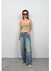Askı Detay Parlak Triko Bluz