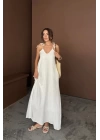ASKILI UZUN SALAŞ MÜSLİN ELBİSE - Beyaz
