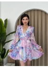 bysoca Kadın Günlük Dalgıç Kumaş V Yaka Yırtmaç Detaylı Maxi Boy Elbise - Pembe