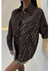 Ay Figürlü Taş İşlemeli Poplin Gömlek 3440