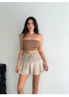 Ayrobin Şortlu Etek - Bej
