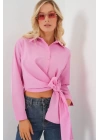 Bağlamalı Uzun Kol Gömlek 20325 - Pembe
