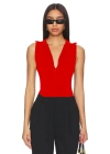 bysoca Kadın Kırmızı Balıkçı Yaka Fermuarlı Sıfır Kol Vücudu Saran Basic Bodysuit