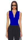 bysoca Kadın Mavi Balıkçı Yaka Fermuarlı Sıfır Kol Vücudu Saran Basic Bodysuit