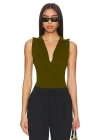 bysoca Kadın Kahverengi Balıkçı Yaka Fermuarlı Sıfır Kol Vücudu Saran Basic Bodysuit