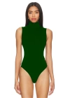 bysoca Kadın Yeşil Balıkçı Yaka Fermuarlı Sıfır Kol Vücudu Saran Basic Bodysuit