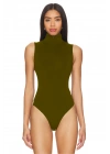 bysoca Kadın Kahverengi Balıkçı Yaka Fermuarlı Sıfır Kol Vücudu Saran Basic Bodysuit