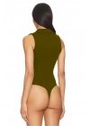 bysoca Kadın Kahverengi Balıkçı Yaka Fermuarlı Sıfır Kol Vücudu Saran Basic Bodysuit