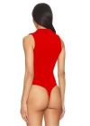 bysoca Kadın Kırmızı Balıkçı Yaka Fermuarlı Sıfır Kol Vücudu Saran Basic Bodysuit