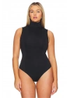 bysoca Kadın Siyah Balıkçı Yaka Fermuarlı Sıfır Kol Vücudu Saran Basic Bodysuit