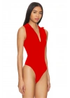 bysoca Kadın Kırmızı Balıkçı Yaka Fermuarlı Sıfır Kol Vücudu Saran Basic Bodysuit