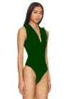 bysoca Kadın Yeşil Balıkçı Yaka Fermuarlı Sıfır Kol Vücudu Saran Basic Bodysuit