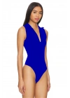 bysoca Kadın Mavi Balıkçı Yaka Fermuarlı Sıfır Kol Vücudu Saran Basic Bodysuit