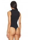bysoca Kadın Siyah Balıkçı Yaka Fermuarlı Sıfır Kol Vücudu Saran Basic Bodysuit