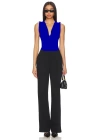 bysoca Kadın Mavi Balıkçı Yaka Fermuarlı Sıfır Kol Vücudu Saran Basic Bodysuit