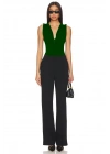 bysoca Kadın Yeşil Balıkçı Yaka Fermuarlı Sıfır Kol Vücudu Saran Basic Bodysuit