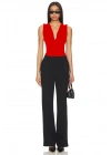 bysoca Kadın Kırmızı Balıkçı Yaka Fermuarlı Sıfır Kol Vücudu Saran Basic Bodysuit
