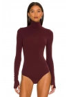 bysoca Kadın Bordo Balıkçı Yaka Uzun Kollu Parmak Geçmeli İpek Jarse Bodysuit