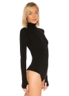 bysoca Kadın Siyah Balıkçı Yaka Uzun Kollu Parmak Geçmeli İpek Jarse Bodysuit