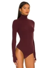 bysoca Kadın Bordo Balıkçı Yaka Uzun Kollu Parmak Geçmeli İpek Jarse Bodysuit