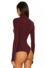 bysoca Kadın Bordo Balıkçı Yaka Uzun Kollu Parmak Geçmeli İpek Jarse Bodysuit