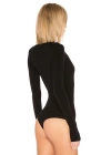 bysoca Kadın Siyah Balıkçı Yaka Uzun Kollu Parmak Geçmeli İpek Jarse Bodysuit