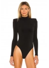 bysoca Kadın Siyah Balıkçı Yaka Vatkalı Yanı Büzgülü Uzun Kollu Vücudu Saran Bodysuit