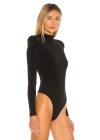 bysoca Kadın Siyah Balıkçı Yaka Vatkalı Yanı Büzgülü Uzun Kollu Vücudu Saran Bodysuit