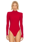 bysoca Kadın Kırmızı Balıkçı Yaka Vatkalı Yanı Büzgülü Uzun Kollu Vücudu Saran Bodysuit