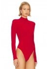 bysoca Kadın Kırmızı Balıkçı Yaka Vatkalı Yanı Büzgülü Uzun Kollu Vücudu Saran Bodysuit