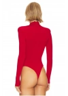 bysoca Kadın Kırmızı Balıkçı Yaka Vatkalı Yanı Büzgülü Uzun Kollu Vücudu Saran Bodysuit