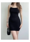 bysoca Kadın Siyah İp Askılı Vücudu Saran Basic Mini Kısa Bodycon Elbise
