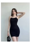 bysoca Kadın Siyah İp Askılı Vücudu Saran Basic Mini Kısa Bodycon Elbise