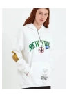 Baskılı Kapüşonlu Sweatshirt - Beyaz