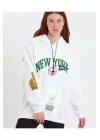 Baskılı Kapüşonlu Sweatshirt - Beyaz