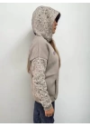 Baskılı Kapüşonlu Sweatshirt - Gri