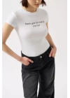 Baskılı Likralı Crop T-Shirt