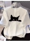 Baskılı Oversize Bisiklet Yaka T-shirt - Beyaz