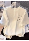 Baskılı Oversize Bisiklet Yaka T-shirt - Beyaz