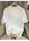 Baskılı Oversize Bisiklet Yaka T-shirt - Beyaz
