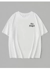 Baskılı Oversize Bisiklet Yaka T-shirt - Beyaz