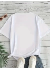 Baskılı Oversize Bisiklet Yaka T-shirt - Beyaz