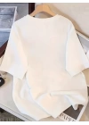 Baskılı Oversize Bisiklet Yaka T-shirt - Beyaz
